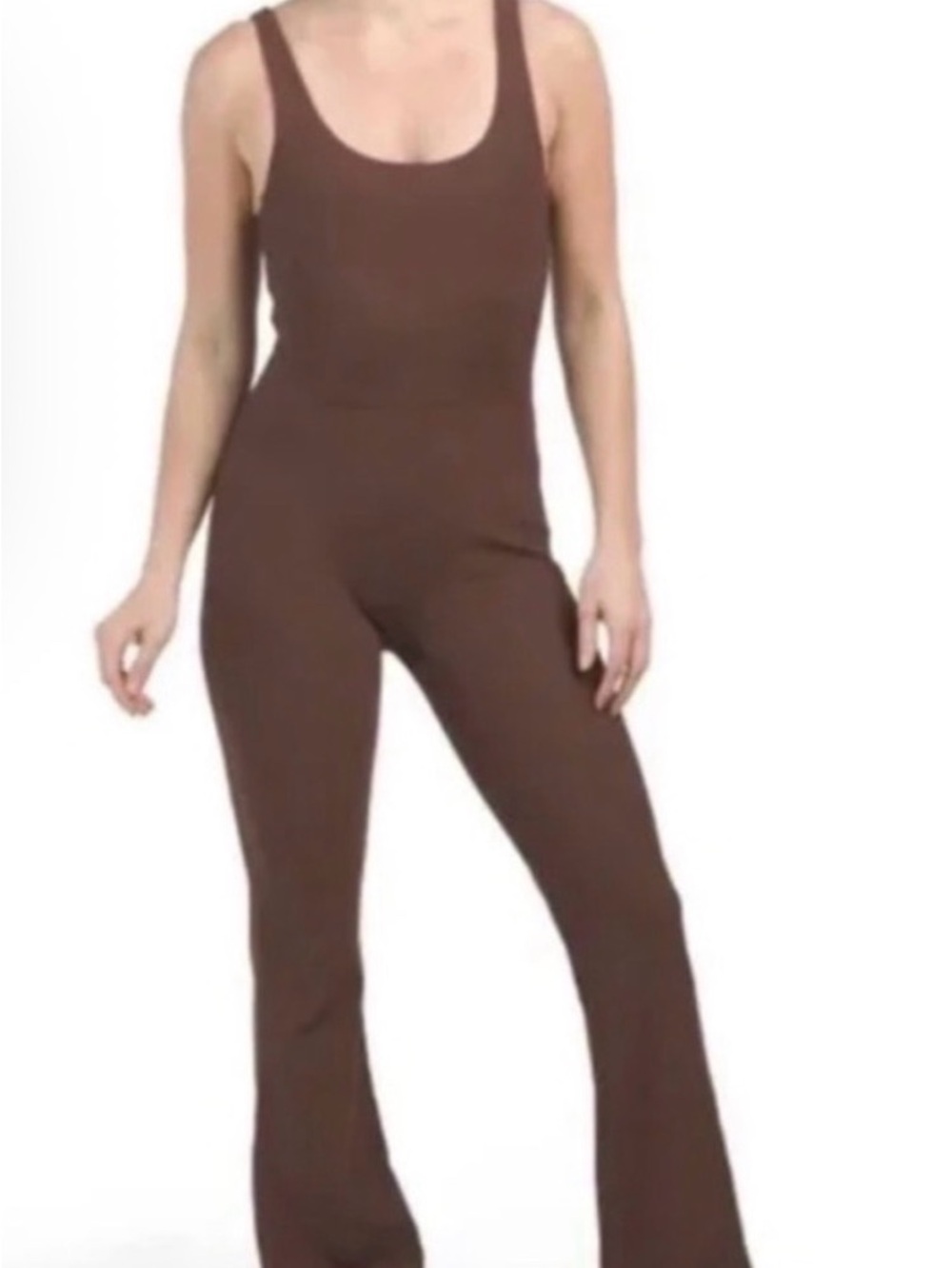 Women's WILO The Label COCOA BROWN Ribbed FLARE LEG Yoga JUMP Exercise SUIT S - Picture 5 of 7